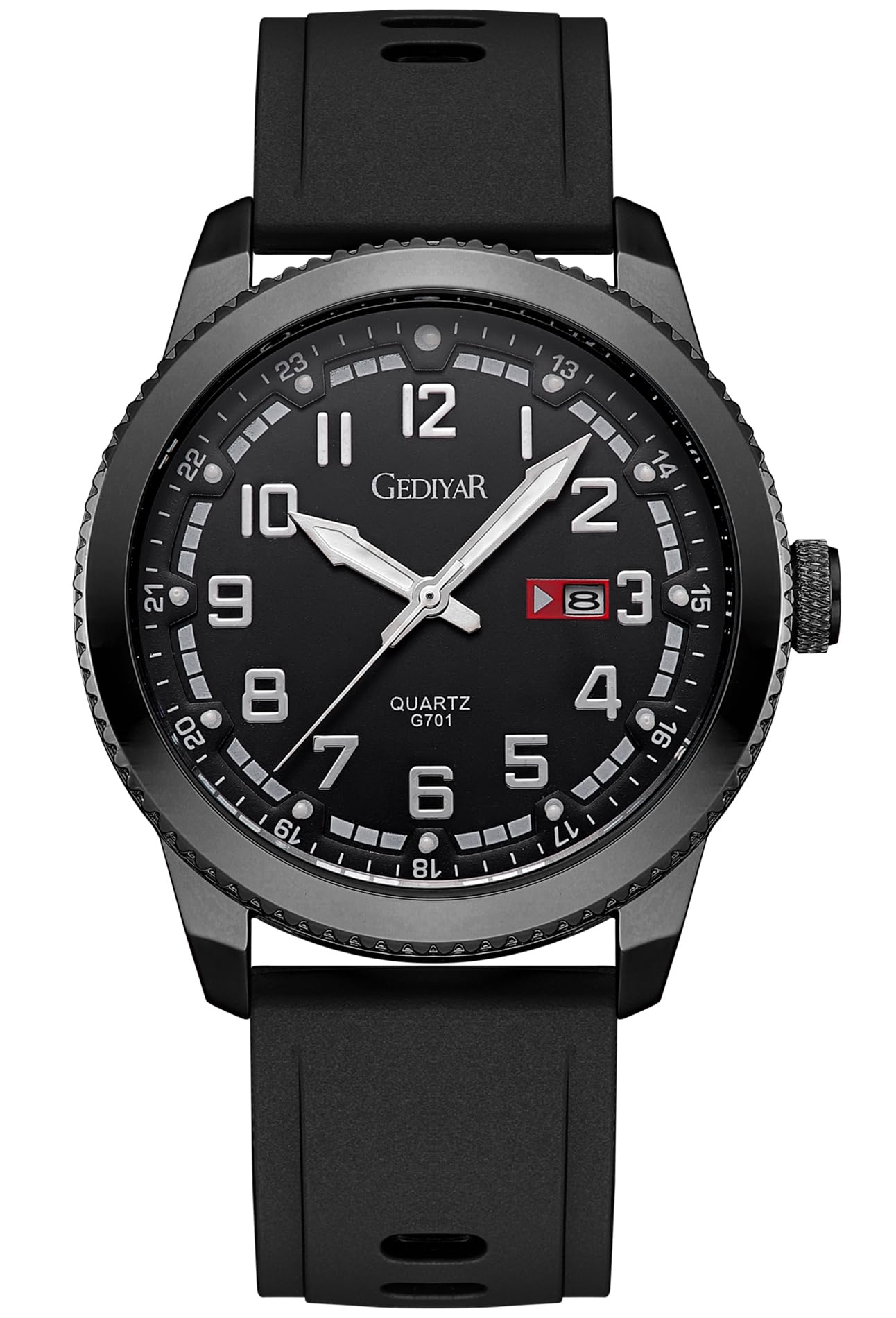 Orologio da uomo con quadrante grande, impermeabile, cinturino in silicone, analogico al quarzo, facile da leggere, con data, orologio sportivo luminoso – durevole ed elegante (G701 nero),