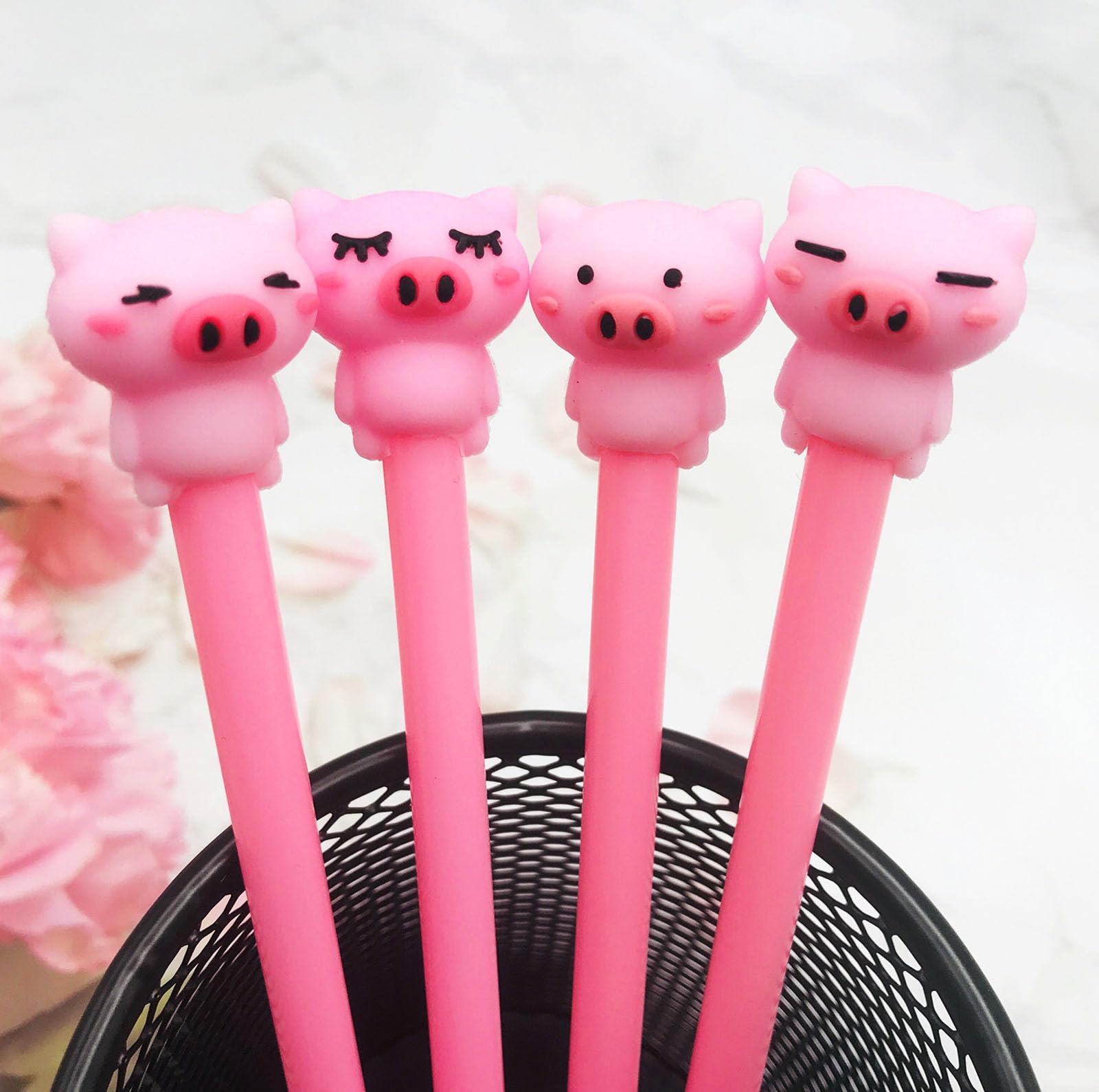 Finpletai 40 Pcs Cute Pig Pens, Animal Black Ink Writing Pens, 0.5 mm Cool Novelty Kawaii Gel Ink Pens for Ournaling, Writing, Note-Taking, Teacher