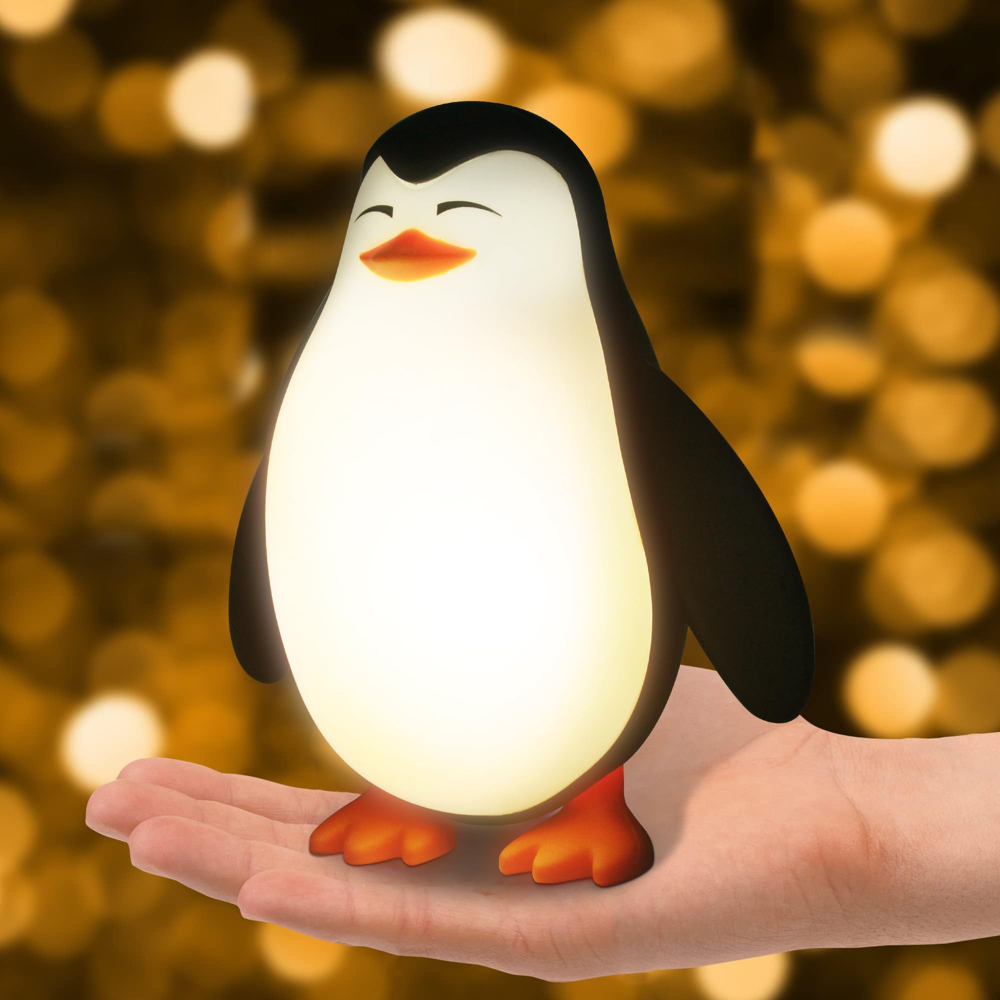 Tcamp Cute Penguin Night Light for Kids, 3 Level Dimmable Nursery Nightlight Lamp, Cute Silicone Squishy Lighted Penguin Tap Light, Rechargeable