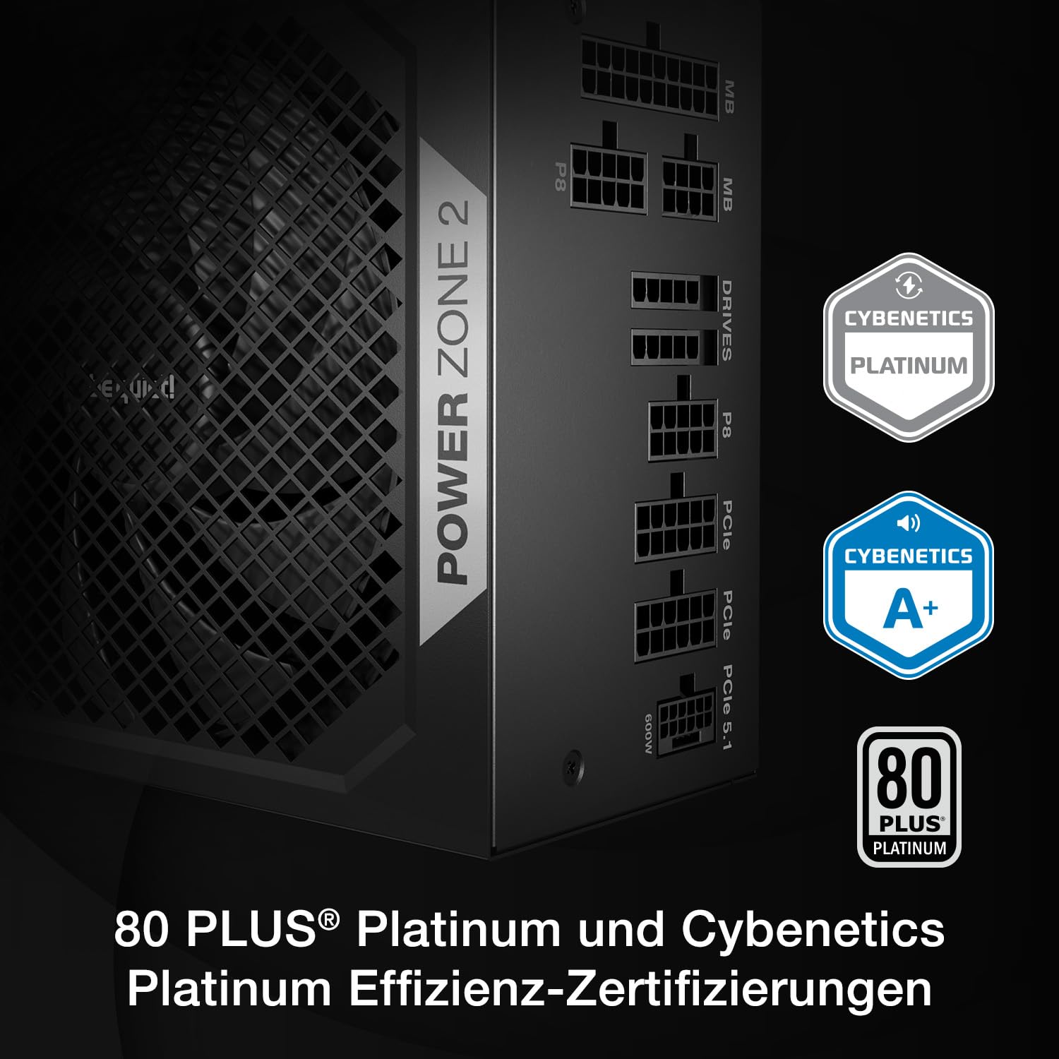 be quiet! Power Zone 2 1000W Netzteil, 80 Plus Platinum und Cybenetics Platinum Zertifizierung, semi-Passive Kühlung, Pure Wings 3 140mm Lüfter, 90° abgewinkelter 12V-2x6-Anschluss, PCIe 5.1/ATX 3.1
