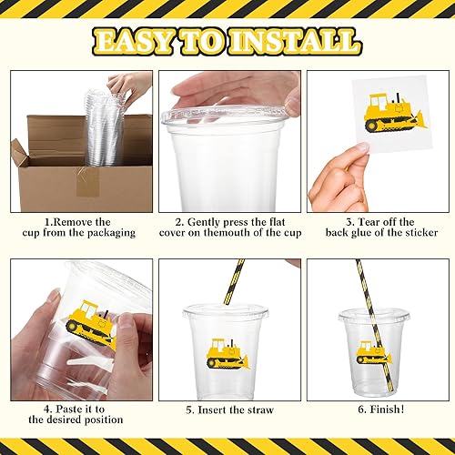 Miniatura 3 de Inbagi Juego de 100 vasos de plástico de 12 onzas con tapas y pajitas, vasos de plástico desechables con calcomanías para cumpleaños, baby shower,