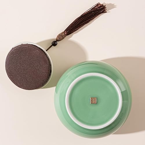 Miniatura 5 de Longquan Celadon - Tarro de almacenamiento de té suelto, recipiente hermético de porcelana verde de 20 onzas líquidas, recipiente hermético de