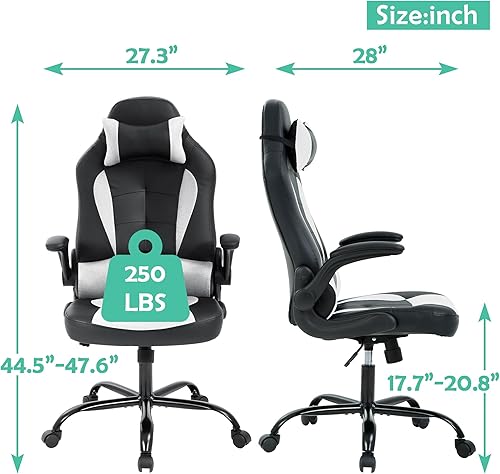 Miniatura 3 de Silla de videojuegos barata, silla ergonómica para videojuegos de PC, con reposacabezas y soporte lumbar, reposabrazos ajustable, respaldo alto,