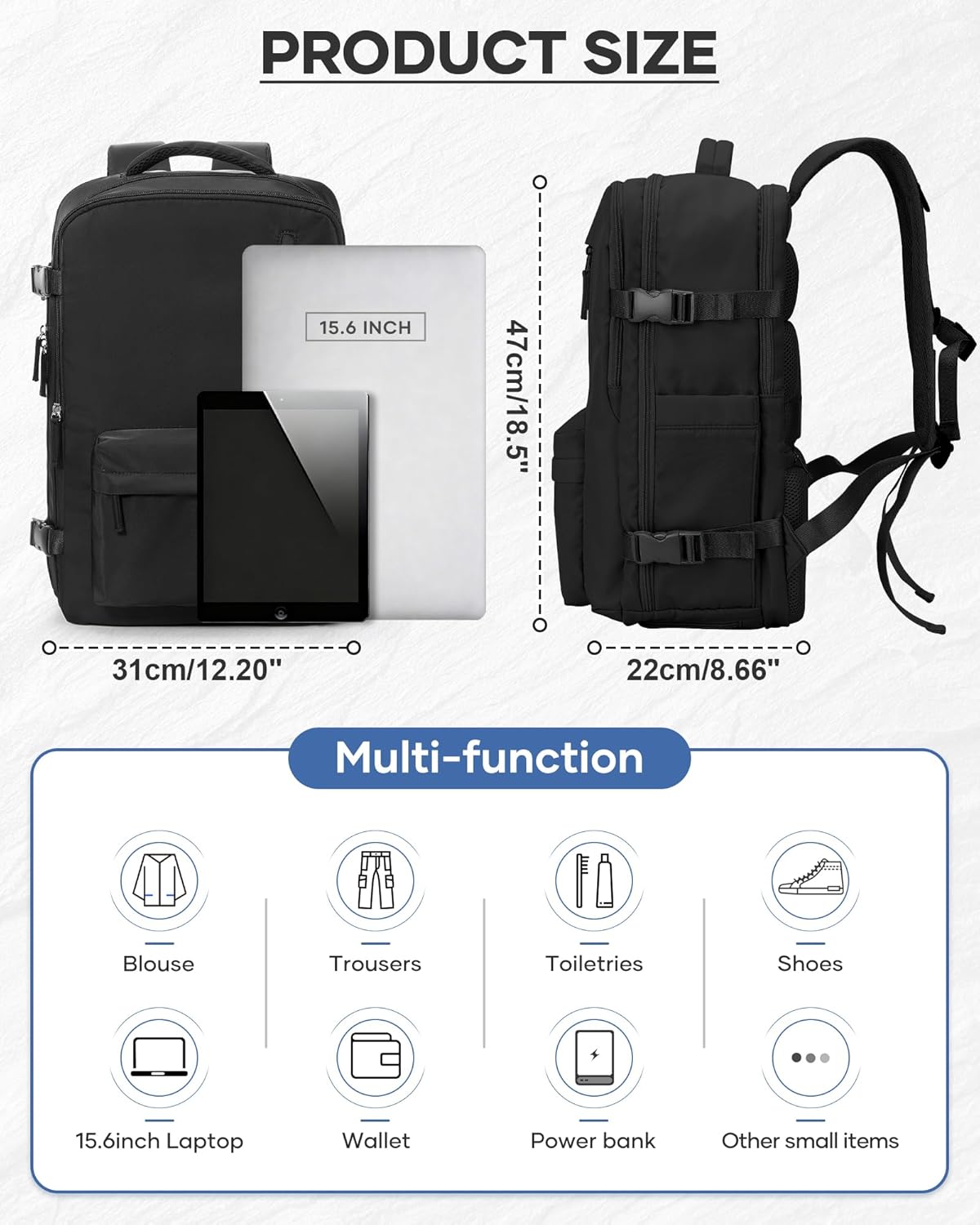 Vacuum Seal Backpack Travel With Pump,Mochila De Viaje Compresion Al Vacio,Personal Item Travel Backpack With Vacuum System,Large Carry On Vacpack Backpacks For Women Men,Black - Image 2