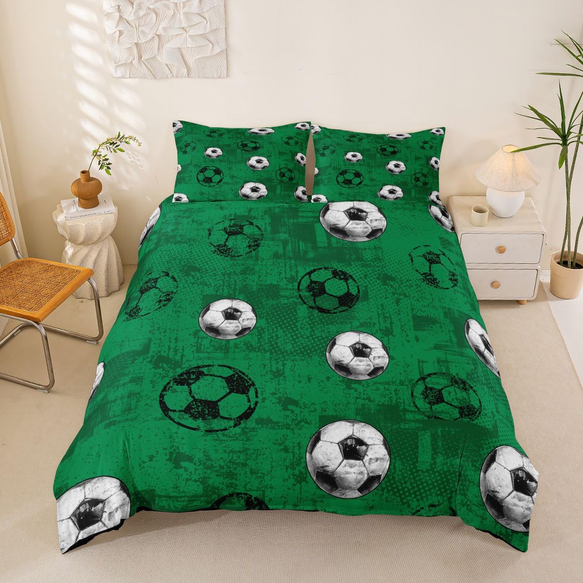 Housse de couette football vert en microfibre pour transformer la chambre d'un ado