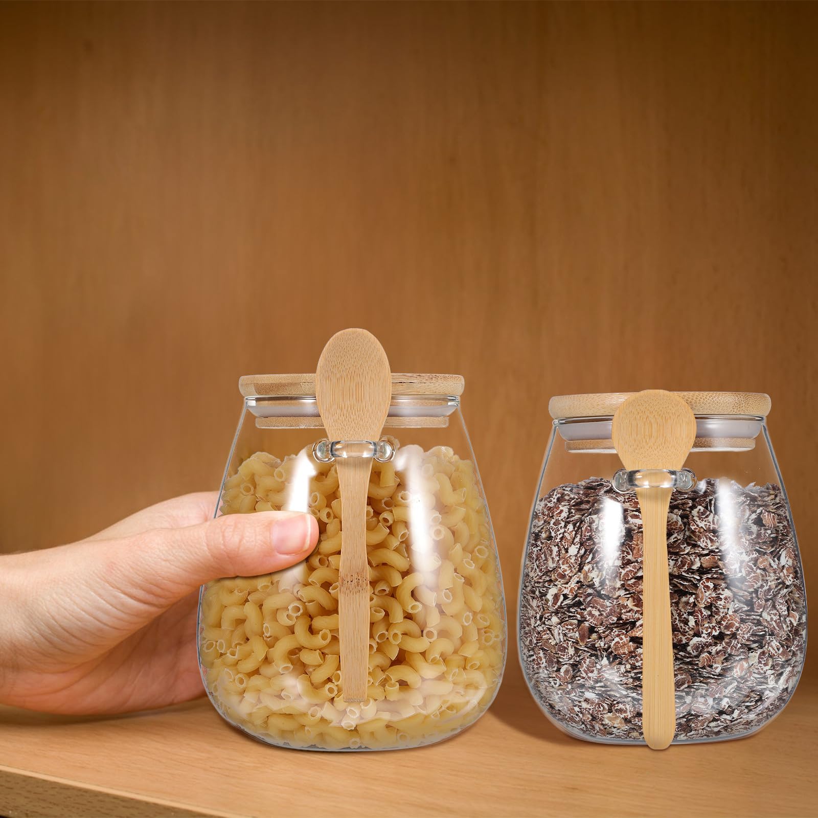 3 Stück Vorratsglas aus Glas mit Holzdeckel und Löffel Luftdichte Aufbewahrung für Tee und Overnight Oats Elegante Sichtbarkeit und Praktische Dosierung