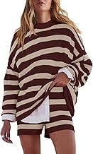 LAMISSCHE Womens Oversized Lounge Sets 2 Piece Outfits Striped Matching Pajama Set Long Sleeve Sweater Set