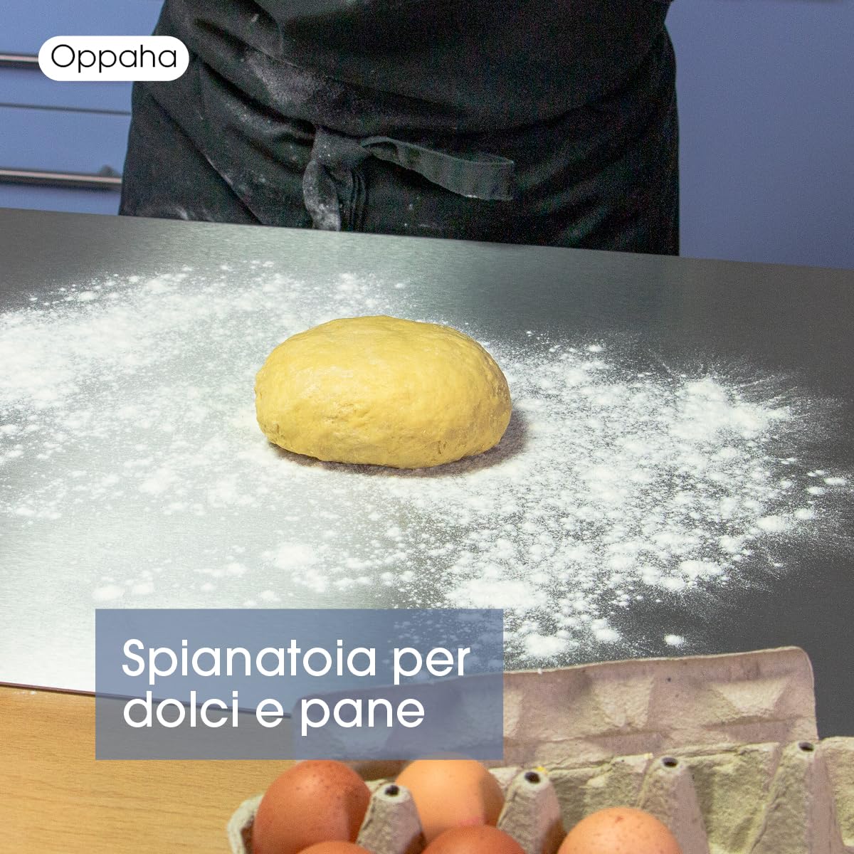 Oppaha - Spianatoia da Cucina in Acciaio Inox - Piano da Lavoro Compatto per Impastare - Superficie in AISI 304 - Tappetino Antiscivolo Incluso -56x30 cm
