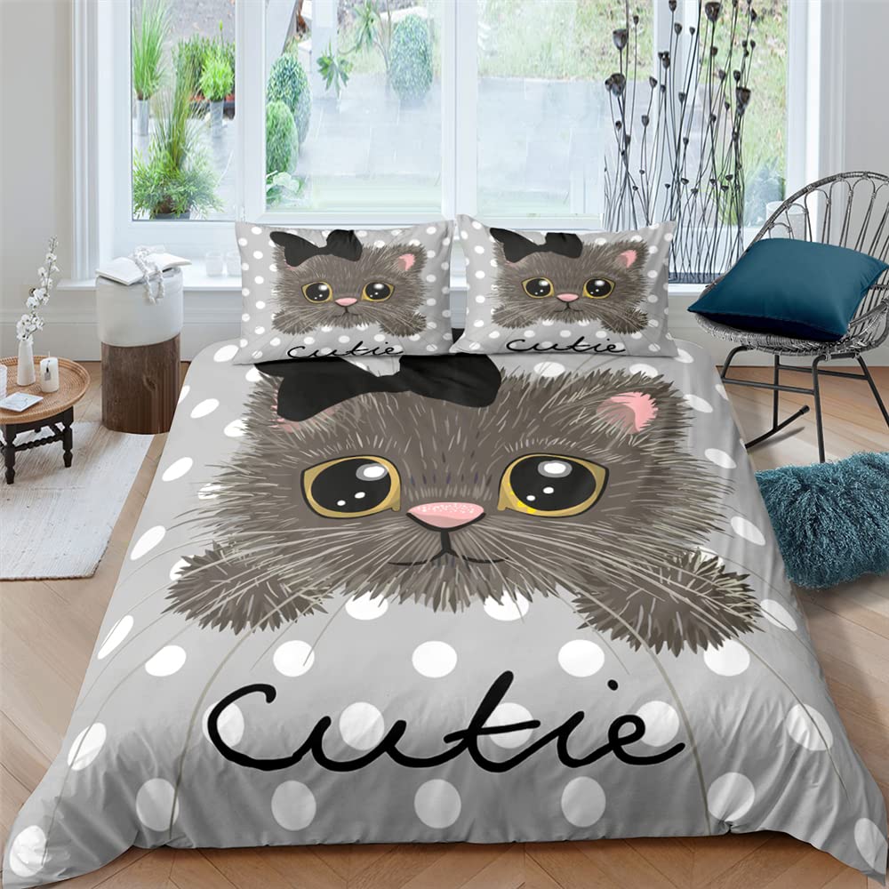 ZZXHG Copripiumino Singolo 150x200 Gatto Animale Nero, Reversibile Copripiumini in Microfibra per Bambini, 3 Pezzi Set di Biancheria da Letto Singolo con Cerniera e 2 Federe 50x80 cm