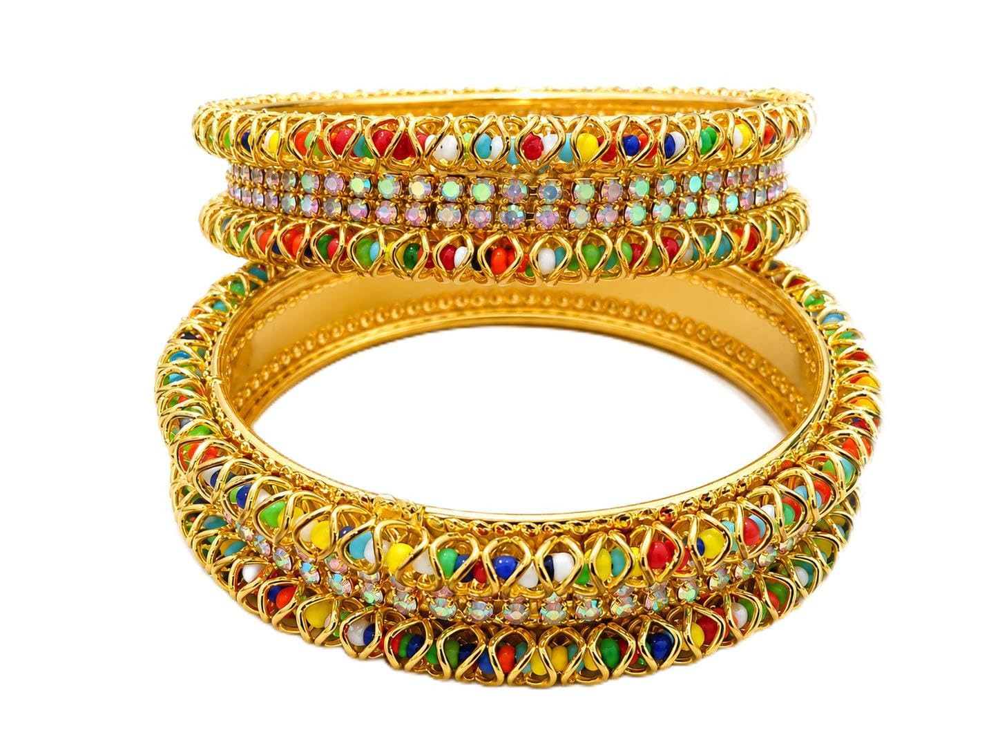 Gold-Toned Multicolour Beaded Bangles Pack of 2-image-49