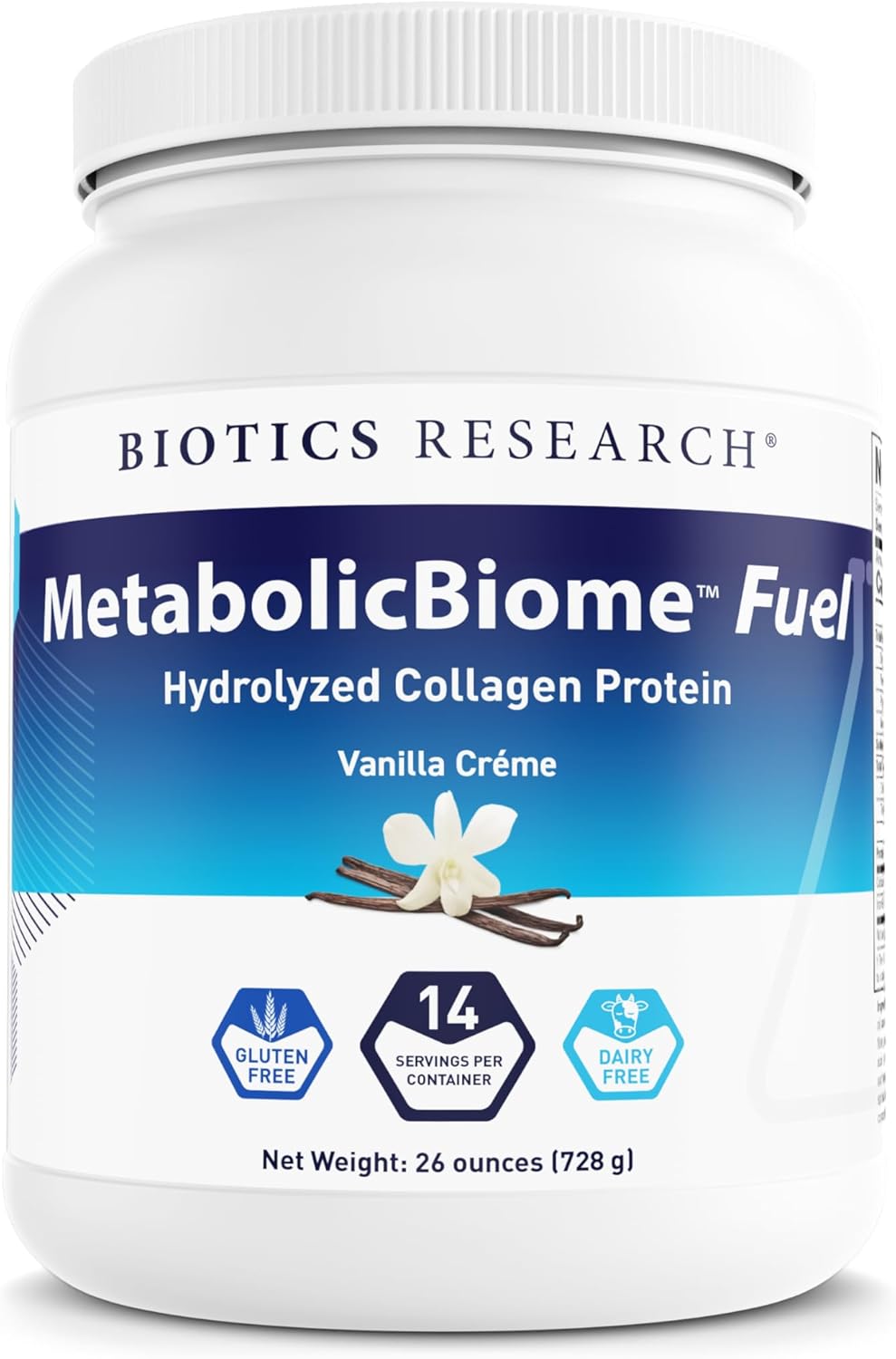 MetabolicBiome™ Fuel Hydrolyzed Collagen Protein, Vanilla – High-Performance Daily Shake, 20g Clean Protein, 9g Non-grain Fiber, 9g Healthy Fats, Microbiome Support, Allergen-free, 14 Servings