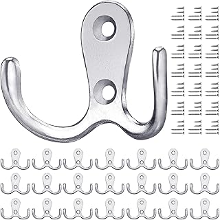 Gorffy Coat Hooks, Silver, Pack of 20 Vintage Coat Hooks with Screws, Metal Double Hooks, Wall Hooks for Bathroom, Kitchen...