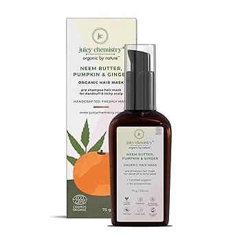 Juicy Chemistry Neem Butter, Pumpkin & Ginger Hair Mask, 75g, For Itchy Scalp & Dandruff Control - Certified Organic Hair Mask for All Scalp Types
