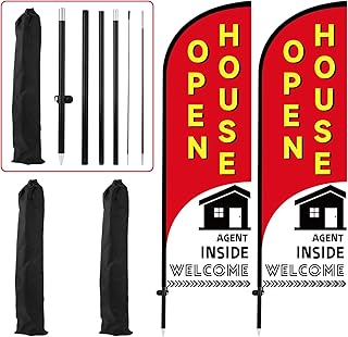 2pcs Open House Banner Sign, Open House Flag Real Estate Sale Sign Post with Adjustable Ground Stakes for Real Estate Agents