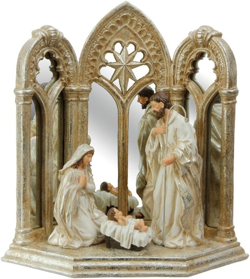RAZ IMPORTS - 12.5" MIRRORED HOLY FAMILY SET - CHRISTMAS NATIVITY - MARY, JOSEPH, BABY JESUS