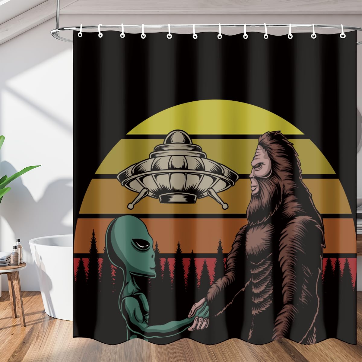 TropicalLife Bigfoot Funny Shower Curtain, Unique Cool Cloth Sasquatch Shower Curtain Set with 12 Hooks for Bathroom Decor Accessories Bathtub Curtain, 72"x72"