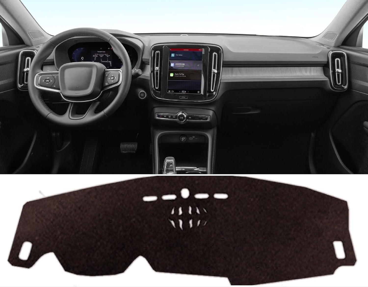 Car Dashboard Cover Mat Carpet Compatible for 2019 2020 2021 2022 2023 2024 2025 Volvo XC40 Without HUD Dash Mat Sunshade Windshield Glare Black