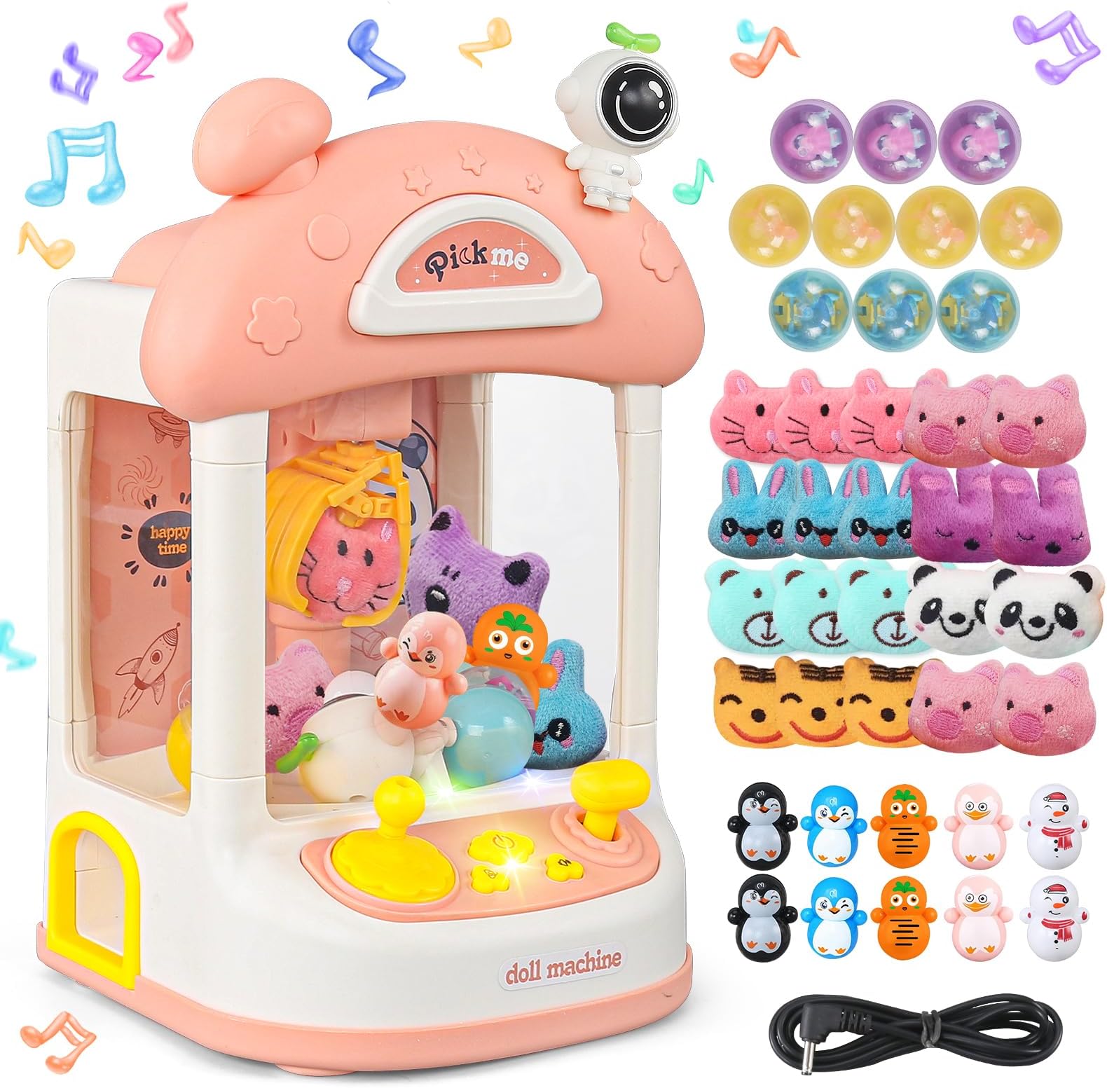 Mini Claw Machine for Kids, 40 Pcs Toys Mini Vending Machine for Girls, Claw Machine Arcade Game with Lights and Adjustable Music, Dual Power Mode, Doll Machine for Toddlers Gifts Ages 3 4 5 6 7 8