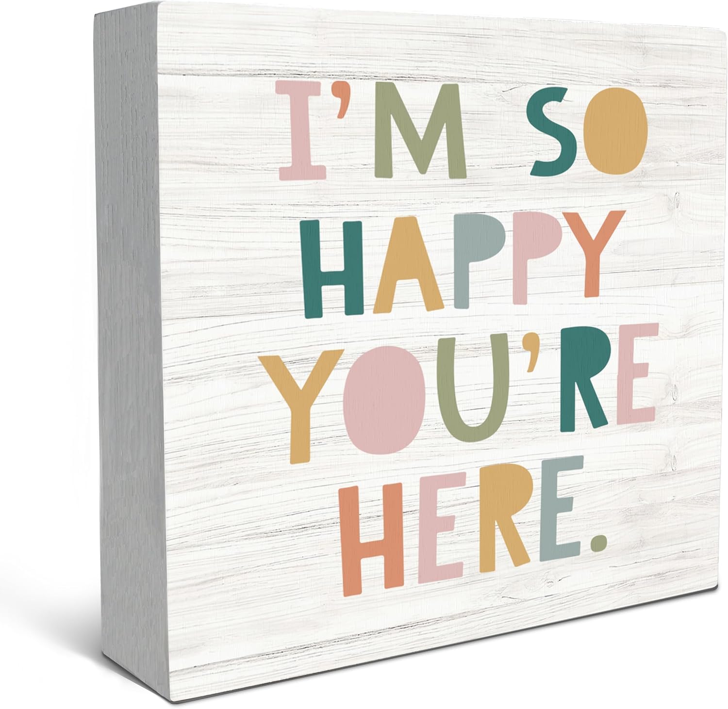 Wooden Box Sign 5x5 Inch I ' m So Happy You ' re Here Rustic Decor