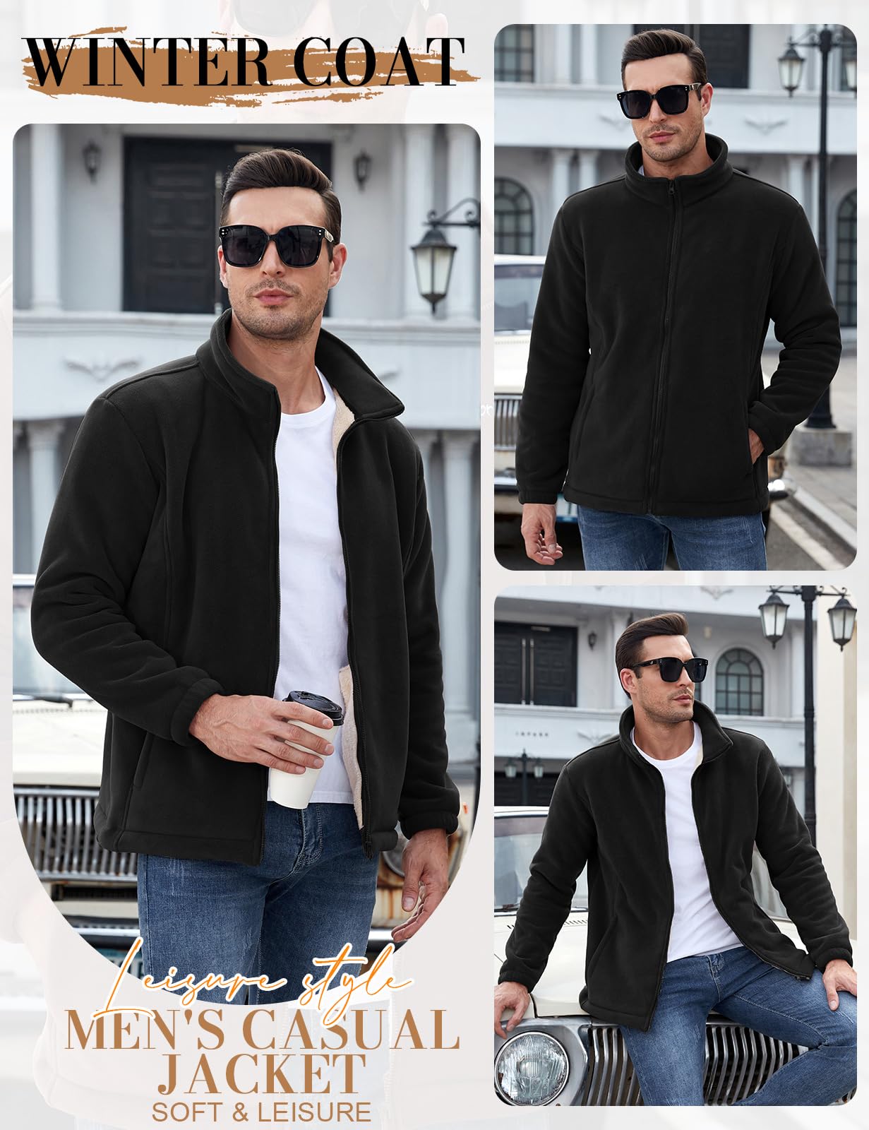 Hombre Chaqueta Invierno Abrigo Forro Polar Cremallera Completa Cazadora Sudadera Termica Fleece Casaca Jacket Chamarra(Azul,M)