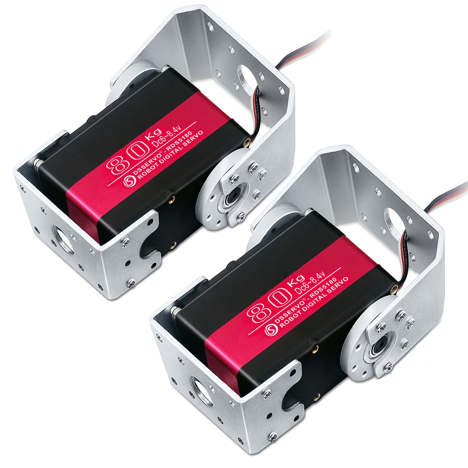 Lot de 2 servomoteurs de robot 80 kg à couple élevé en acier inoxydable avec engrenages numériques de direction avec supports de montage