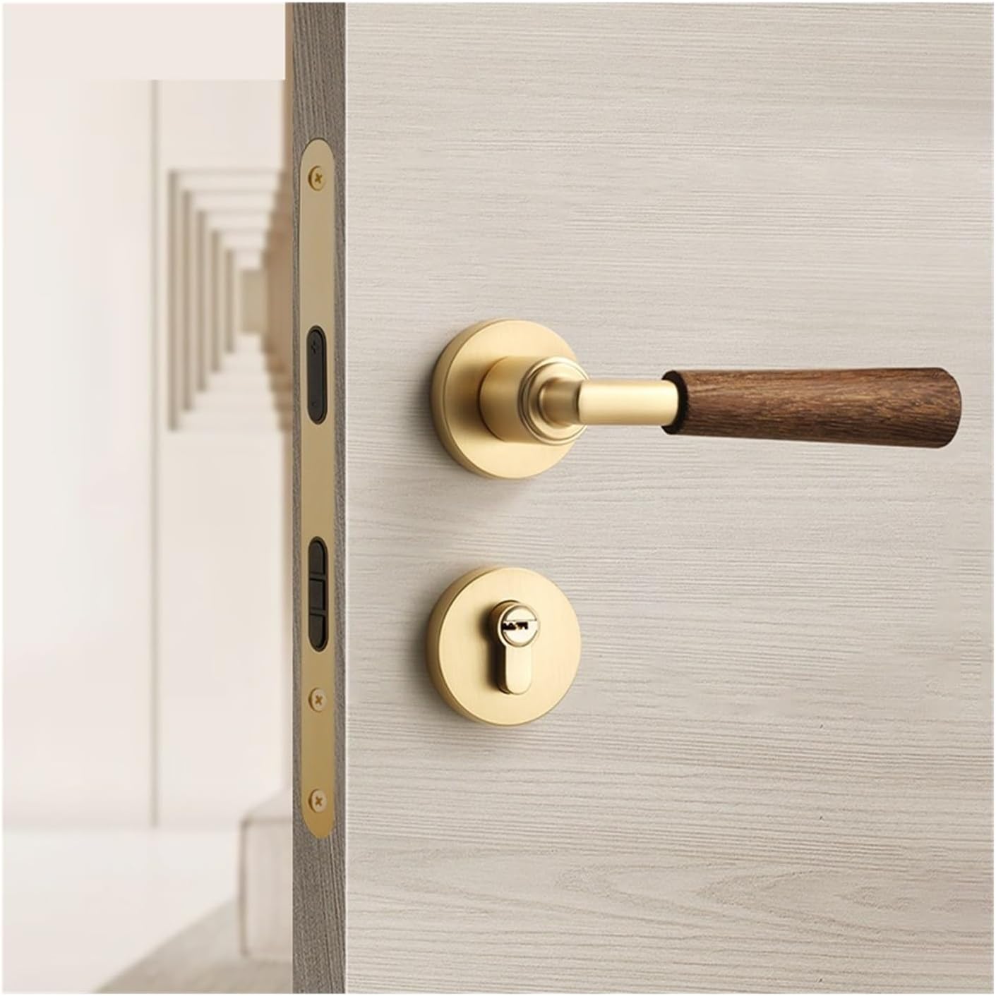 Retro Door Lock Bedroom Silent Room Door Lock Walnut Wood Door Lock Indoor Magnetic Door Handle(Silent Door Lock)