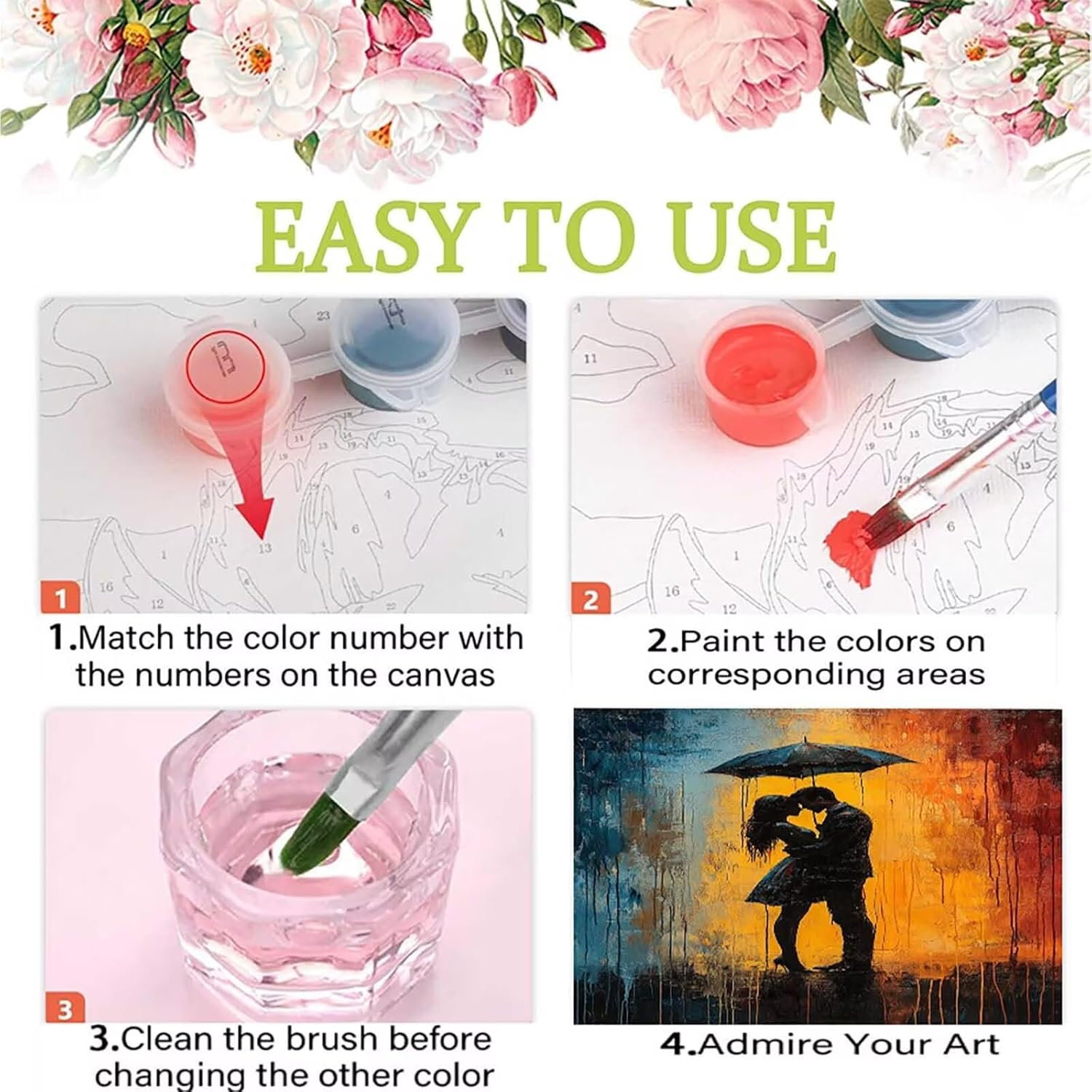 数字油絵 形 ペイントバイナンバー カップル 数字キット塗り絵, DIY 初心者 絵 デジタル油絵 3本のブラシとアクリル絵の具付き