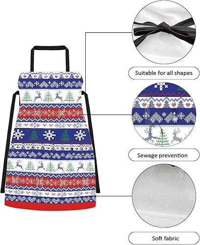 Miniatura 9 de FOR U DESIGNS Delantales de Navidad para cocina, cocina, cena de Navidad, vestido de camarera con cuello ajustable a rayas, Árbol de NavidadNotas