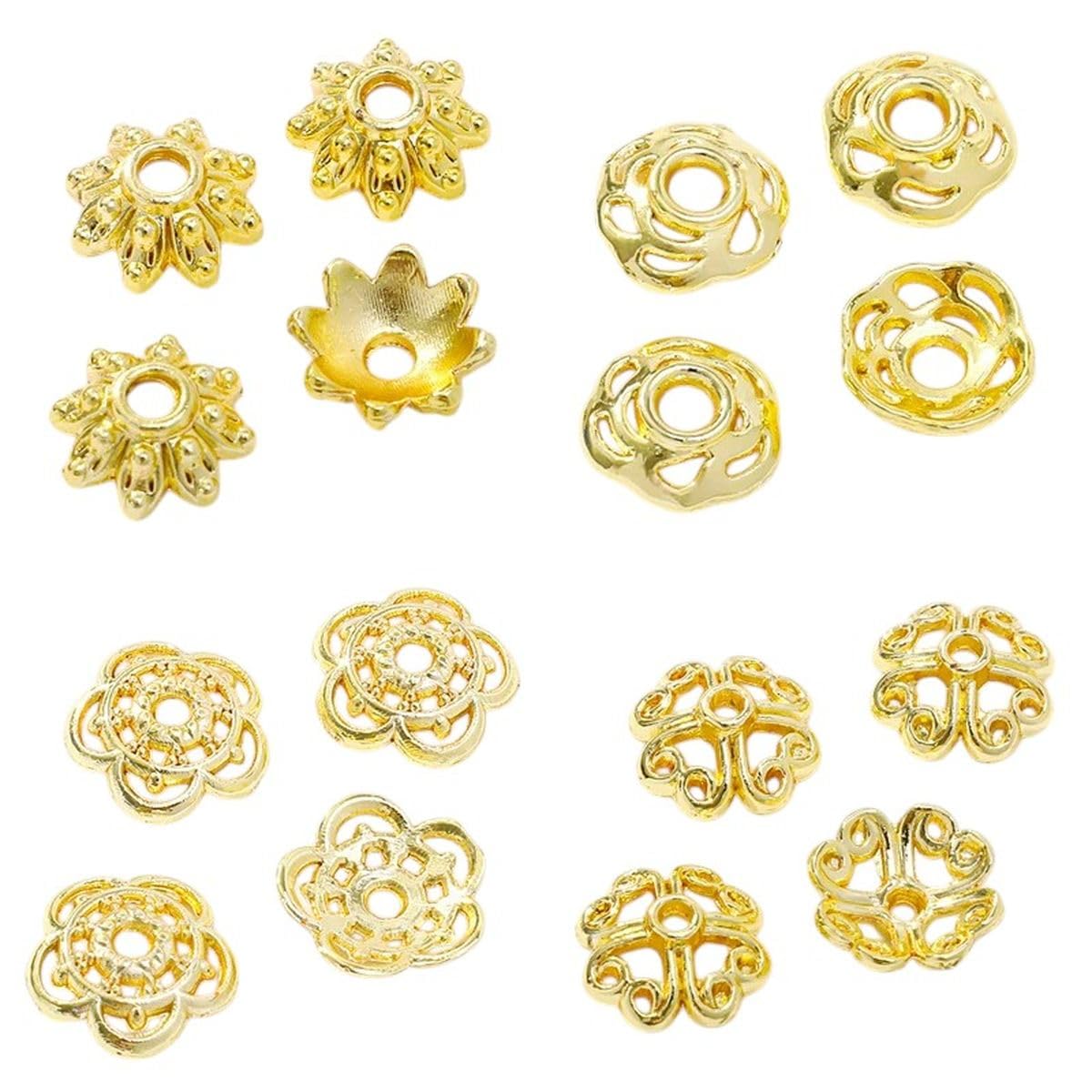 New 2025 Unisex Trendy Hollow Flower Beads End Caps, 14K/18K Gold Plated Brass Bead Caps For Diy Bracelet Necklace Making Accessories Jewelry Findings Fashion Creative Gift For Women And Men