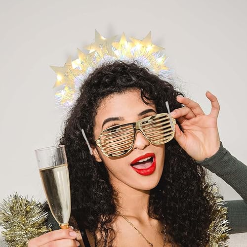 Miniatura 3 de Uranian Diademas de estrellas con purpurina para el cabello, diadema de cumpleaños iluminada, diadema de oropel brillante, diadema LED para fiesta