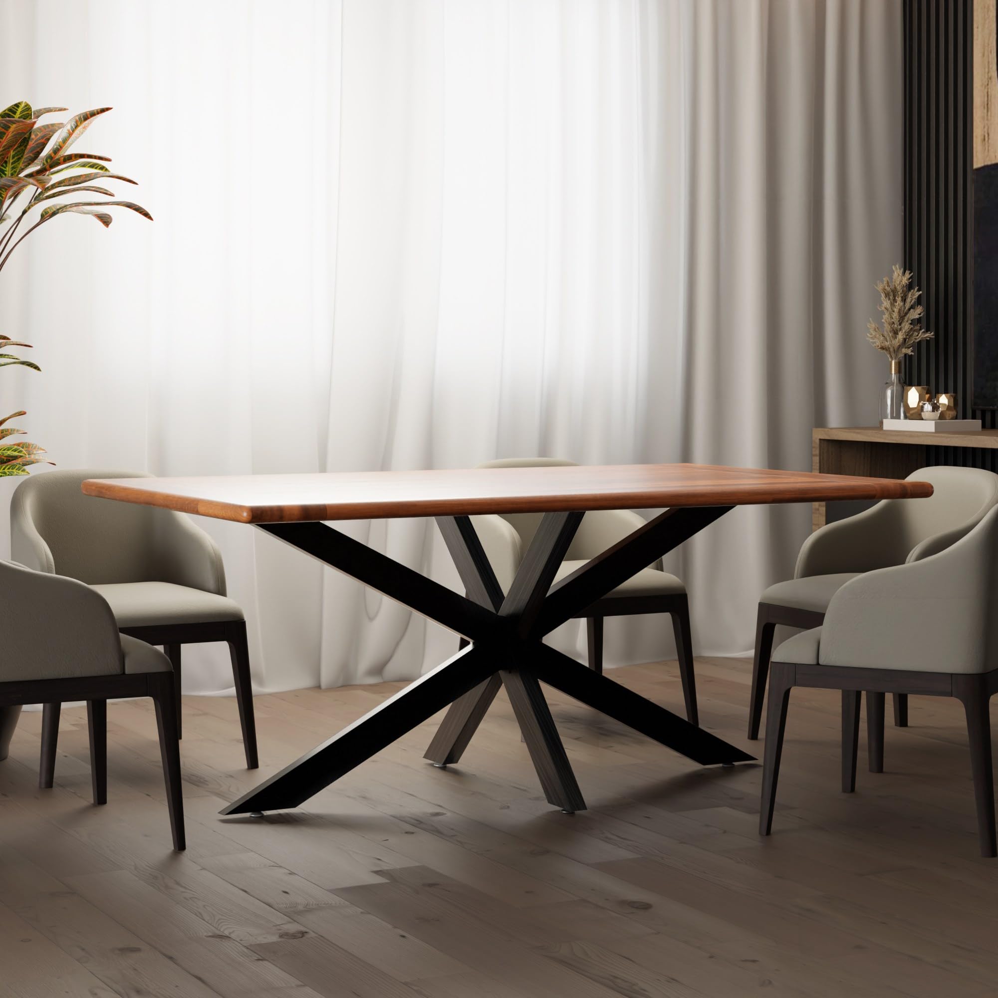 CLP Tischbeine Hardwick I Tischkufen für DIY-Tische mit Höhe 71 cm I Sternförmiges Tischgestell aus pulverbeschichtetem Stahl Farbe Industrial schwarz Größe 150x78x71 cm