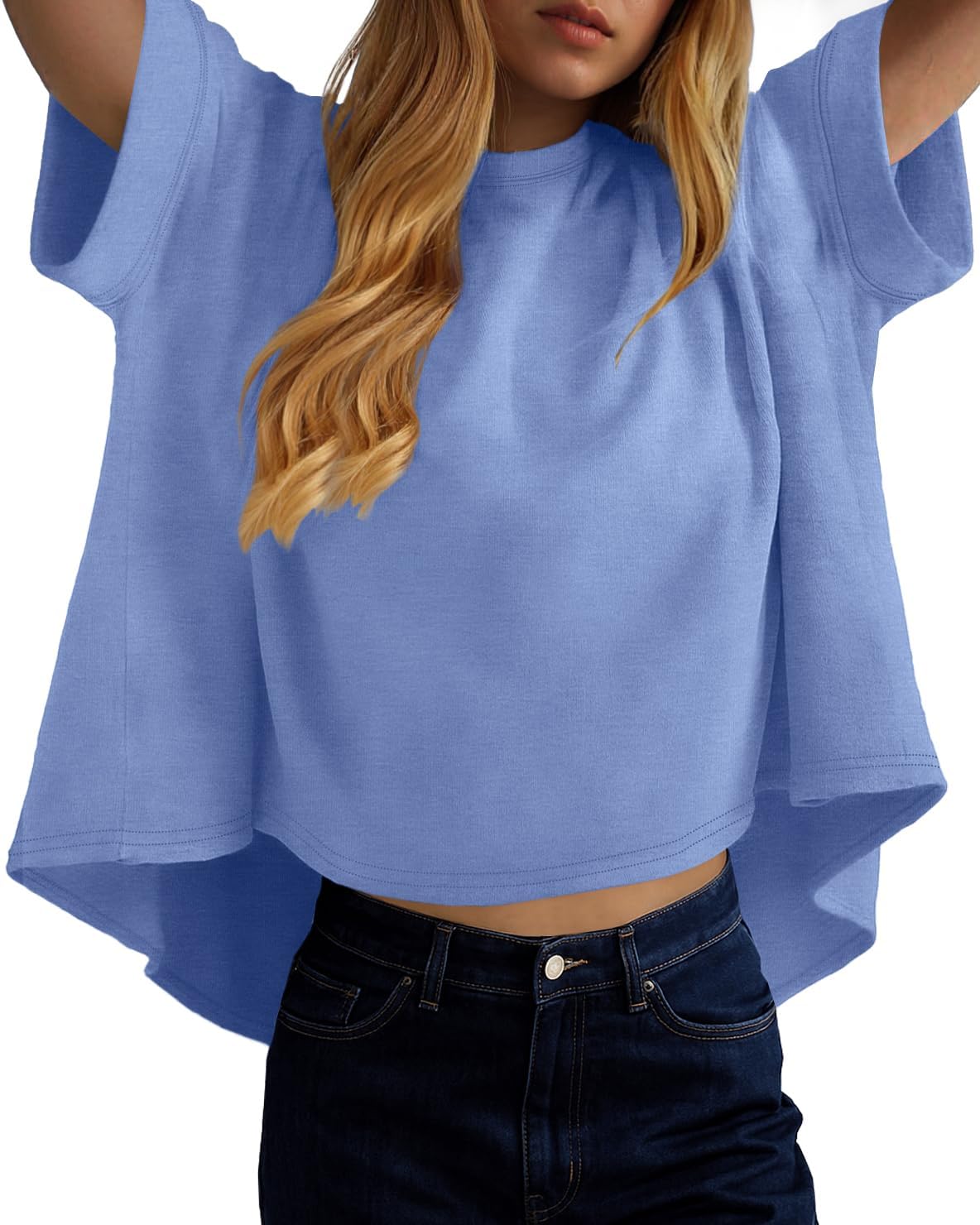 rosemia Oversized Tshirts for Women Summer Half Sleeve Crop Tops Basic Casual Blouses - Image 2