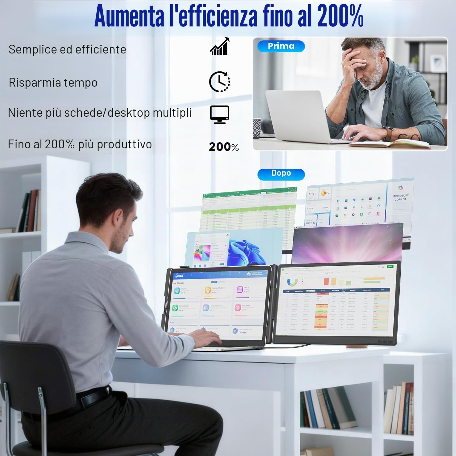 KEFEYA Monitor Portatile 14“ Doppio Schermo Pc Portatile IPS FHD 1080P, Schermo Portatile per Laptop da 13-17” con porta USB-C/HDMI, Plug and Play per Windows/Mac/Android/Switch/PS5