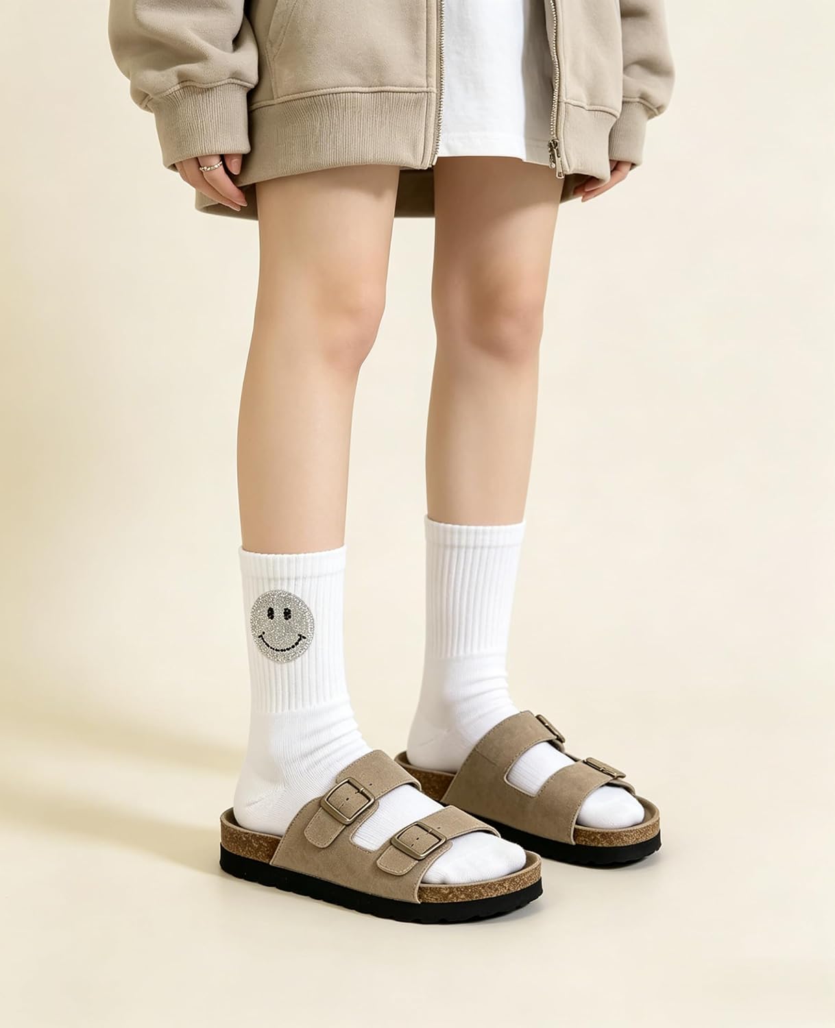 Cute Smiley Face Crew Socks, Cotton Novelty Socks for Women,Soft Breathable Unisex Casual Socks
