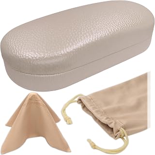 MyEyeglassCase - Chic Pearl Hard Shell Sunglass Case with Microfiber Pouch & Cleaning Cloth - Elegant Faux Leather Glasses Case - Medium to Large Eyeglass Case Men and Women (AS87 Pearl)