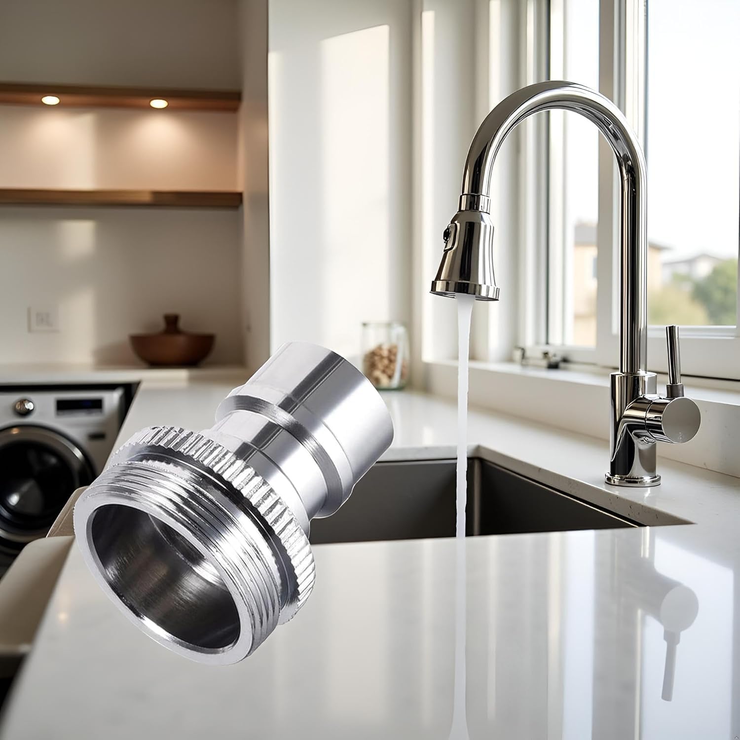 Faucet Adapter, Faucet Adapter for Portable Washer, Dishwasher Snap Connection,Brass Chrome, 5/16-27 Male or 55/64-27 Female, Faucet Aerators, Kitchen Fixtures