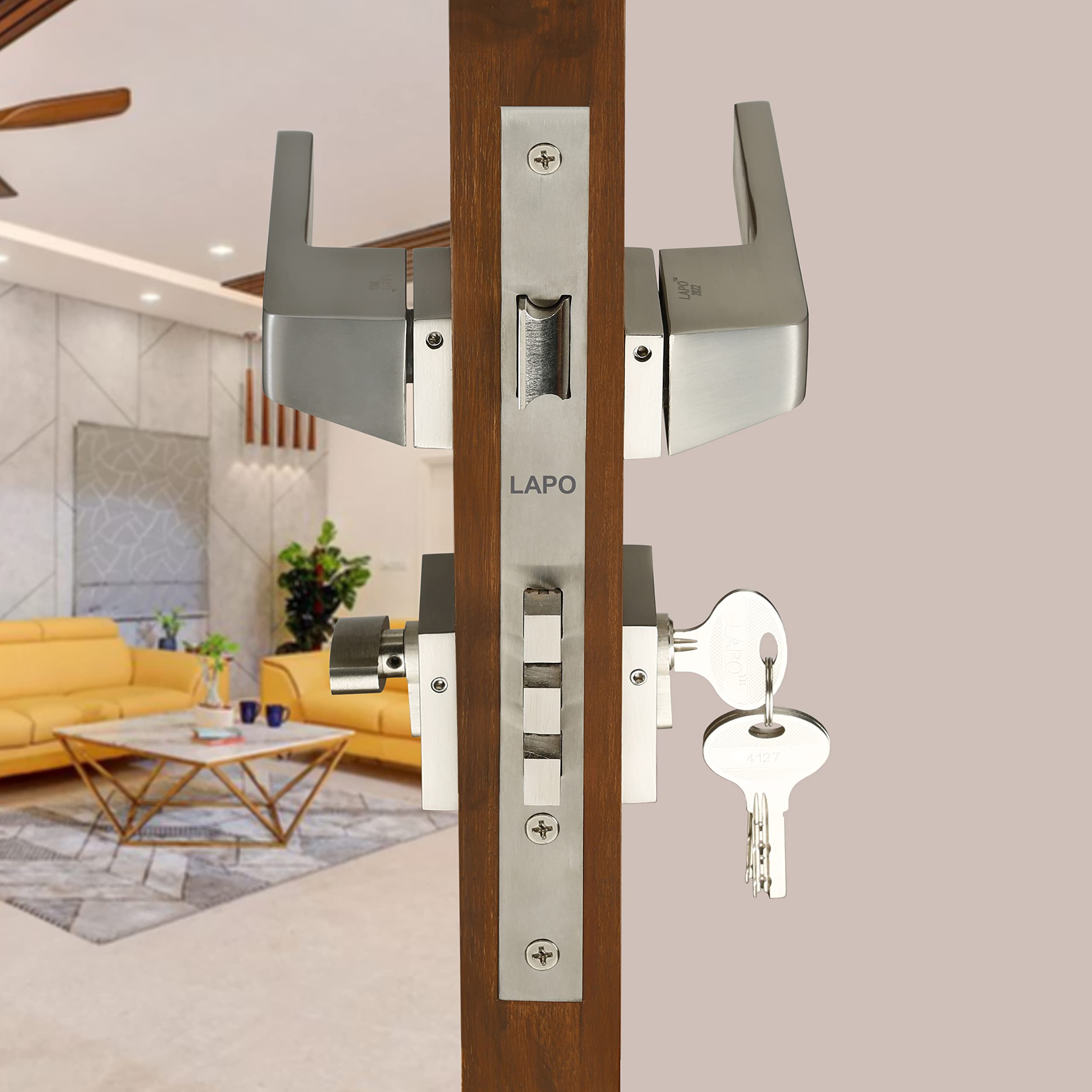 LAPO Mortise Door Lock for Home Main Door & Bedroom with Handle | Heavy-Duty 70mm Cylinder | Left-Right Fit 30-50mm Door Home Office Hotel | 3 Brass Keys | 50x85mm Body | Matt Finish | Ro-154 — Amazon image 9