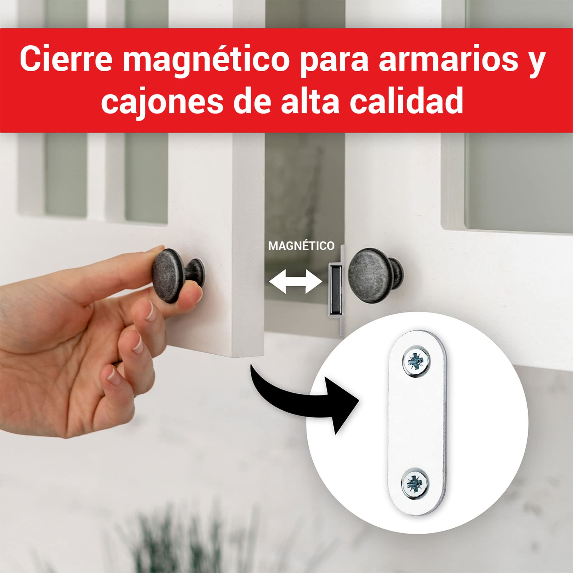 LouMaxx Cierre magnético fuerte, juego de 8 unidades, color blanco, para puertas de armarios y muebles con fuerza de sujeción de 4 kg, cierre magnético, incluye material de montaje