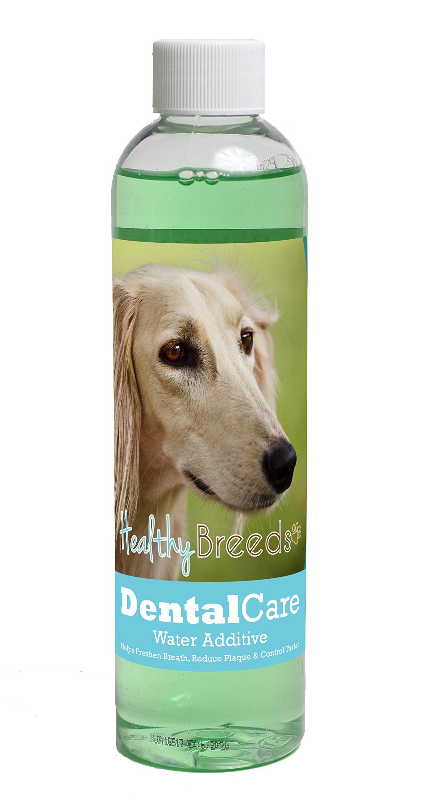 Healthy Breeds Dog Dental Care Water Additive for Saluki - Helps Freshen Breath, Reduce Plaque &amp; Control Tartar - Mint Flavor - 8 oz