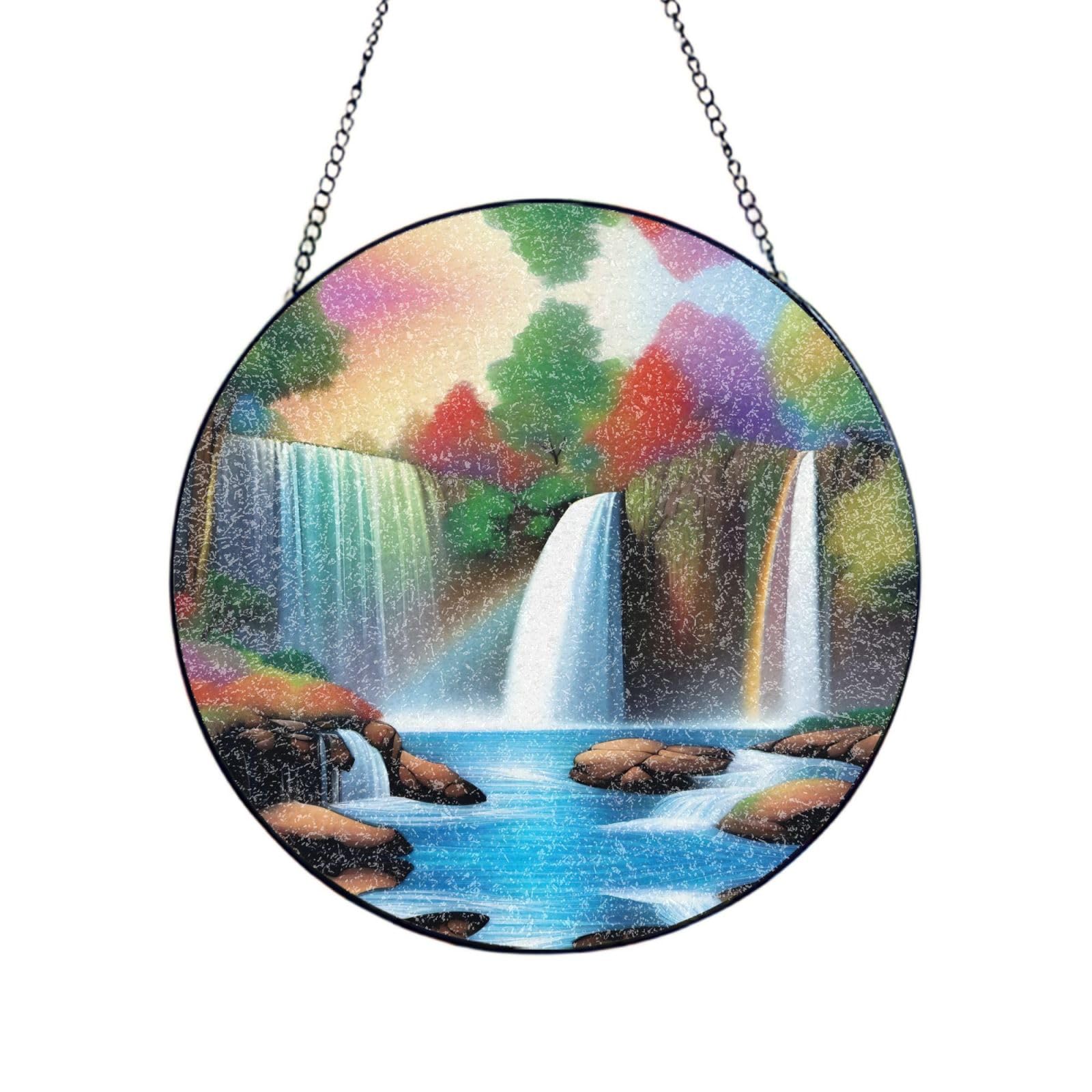 Poezjzw Stained Glass Window Hanging - Waterfall Sun Catcher For Door Garden Home Decor Christmas Mother'S Day Birthday Gifts 8in（20cm）