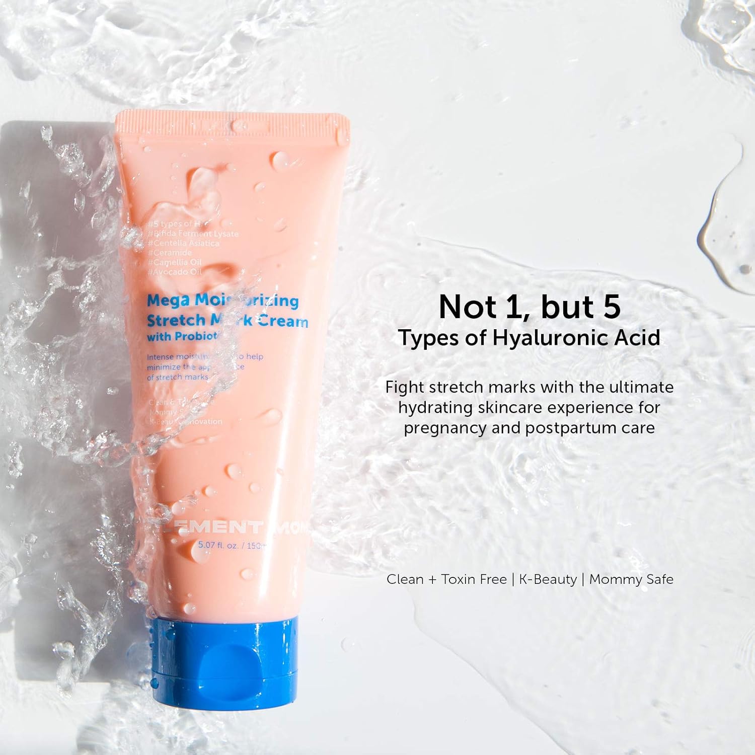 Element Mom Mega Moisturizing Stretch Mark Cream with Probiotic, 150 ml / 5.07 fl oz | 5 Types of Hyaluronic Acid | Pregnancy Skincare | Non-Greasy and Non-Sticky | Clean & Toxin-Free (1 Pack) : Beauty & Personal Care