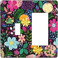 Vista 91 de Cubierta de interruptor de luz de 3 cuadrillas con diseño de flores azules púrpuras, cubierta de placa de pared de triple palanca, arbustos florales