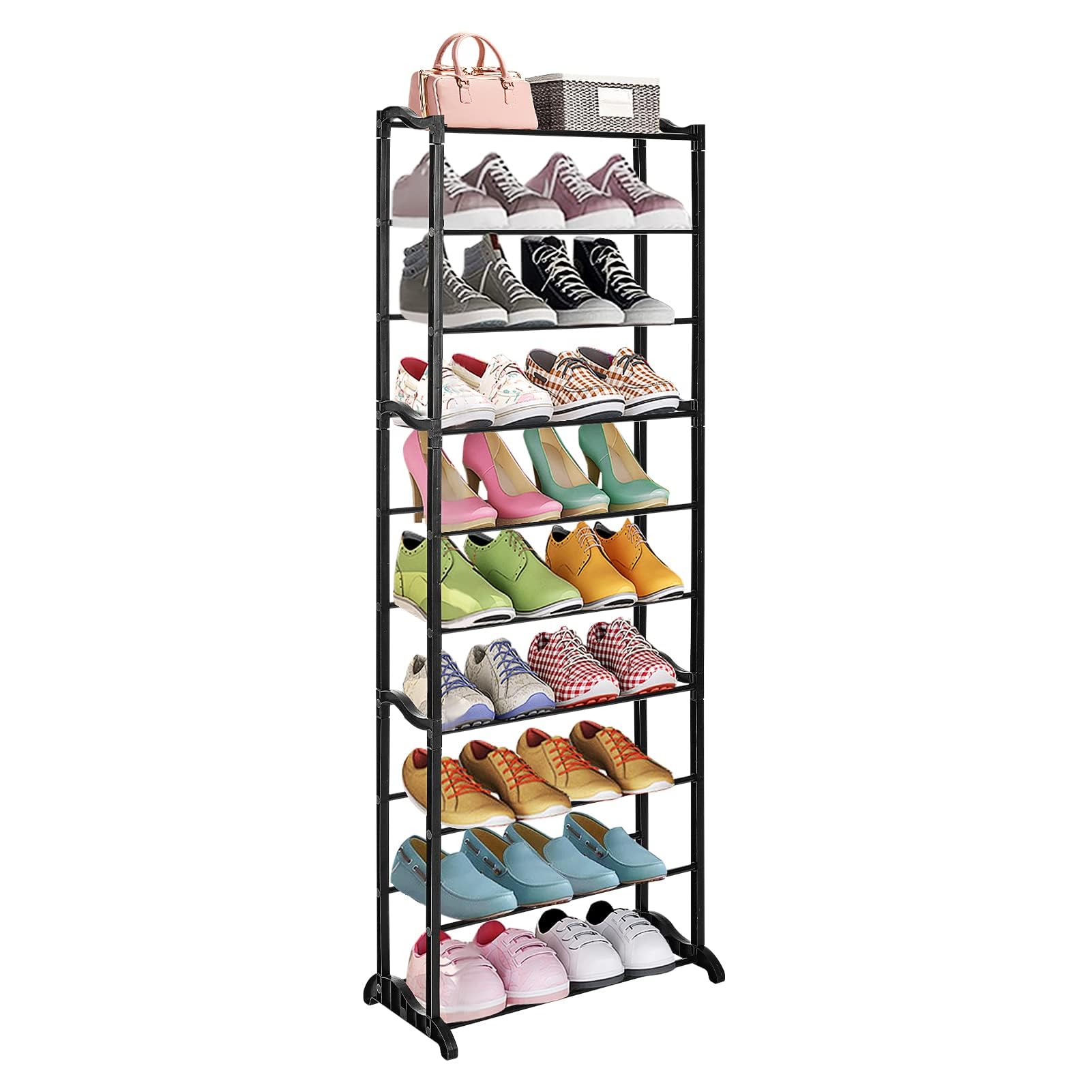 GREENSAPPIRE 10-Tier Tall Shoe Rack – Space-Saving Vertical Storage Organizer for Bedroom, Living Room, or Entryway – Compact Design in Sleek Black