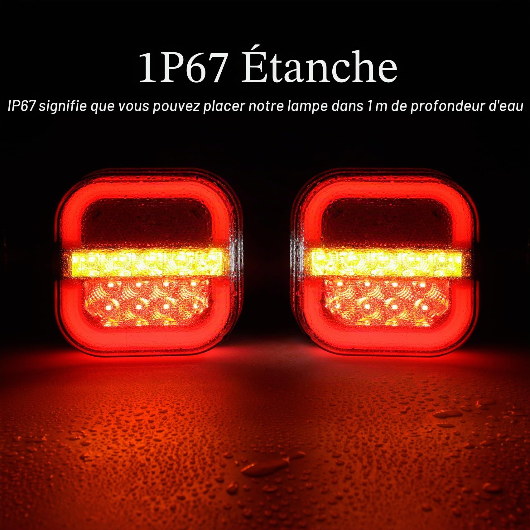 AOHEWEI 2 Pièces 12/24V LED Feux Arrière de Remorque avec étanche, Feu de Position de Frein Clignotant Dynamique Réflecteur de Lumière de Plaque D'immatriculation pour RV Caravane Van Camion E-mark