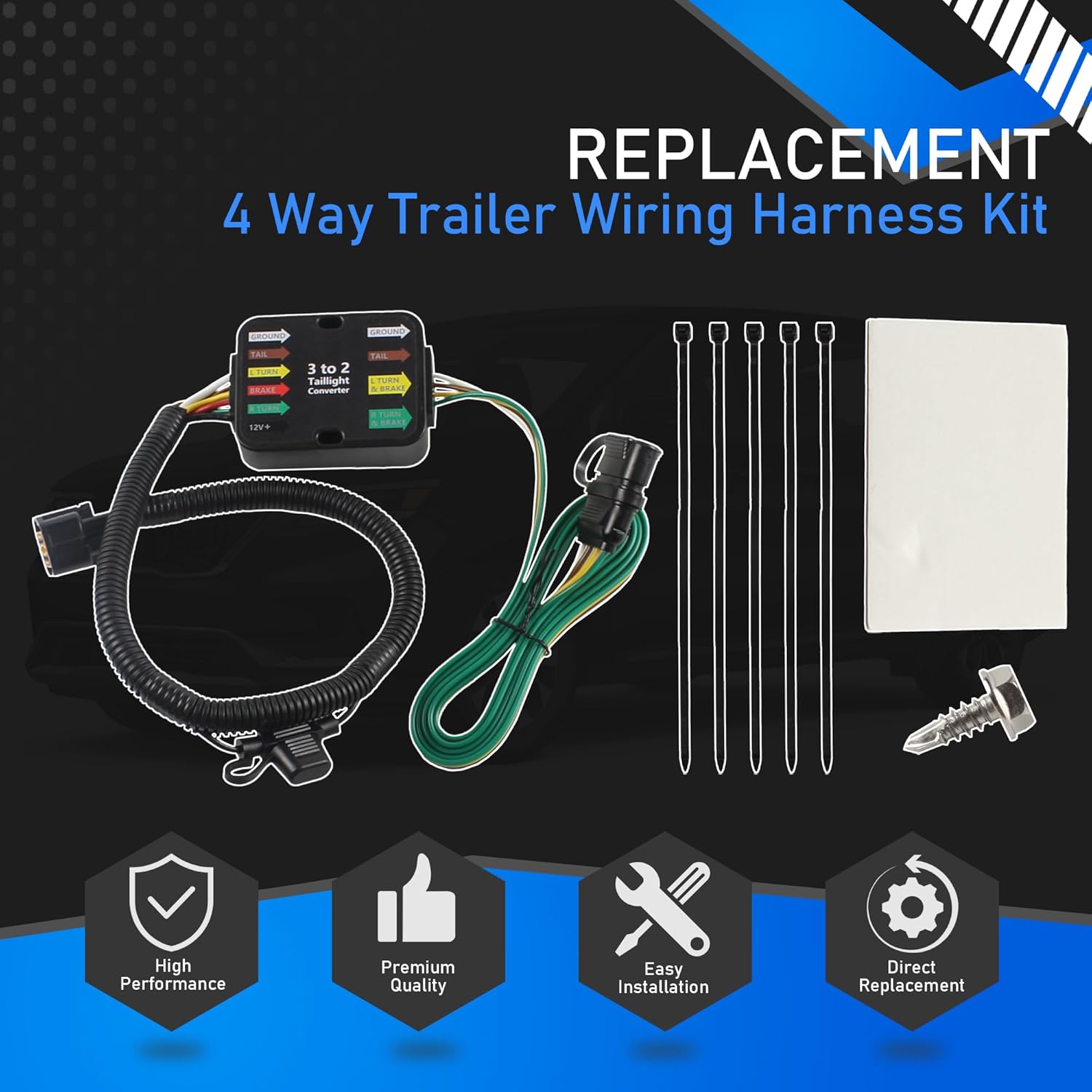 4 Way Trailer Wiring Harness Kit Compatible with 2019-2024 Hyundai Santa Fe Palisade Santa Cruz Tucson 2020-2024 Kia Carnival Sorento Telluride 4-Pin Towing Hitch Wiring Kit Replaces 56420