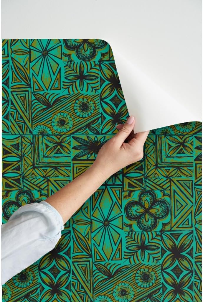 Peel & Stick Wallpaper 3ft x 2ft - Olive Ocean Hawaiian Vintage Tiki Mid Century Mod Black Custom Removable Wallpaper by Spoonflower