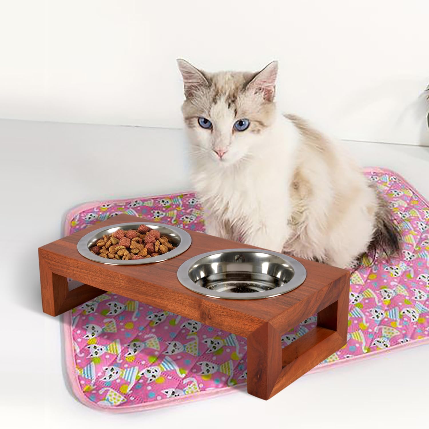 Pure Souls Whiskers Pet Feeder, Natural Acacia Wood Feeders Stand, Elevated Cat Bowls 250 ml, Food Water Diner, Durable Double Bowl Feeding Stands for Cats - Small (33 x 15 x 8 cm) (B0D3HRVX8B) Amazon Price History, Amazon Price Tracker