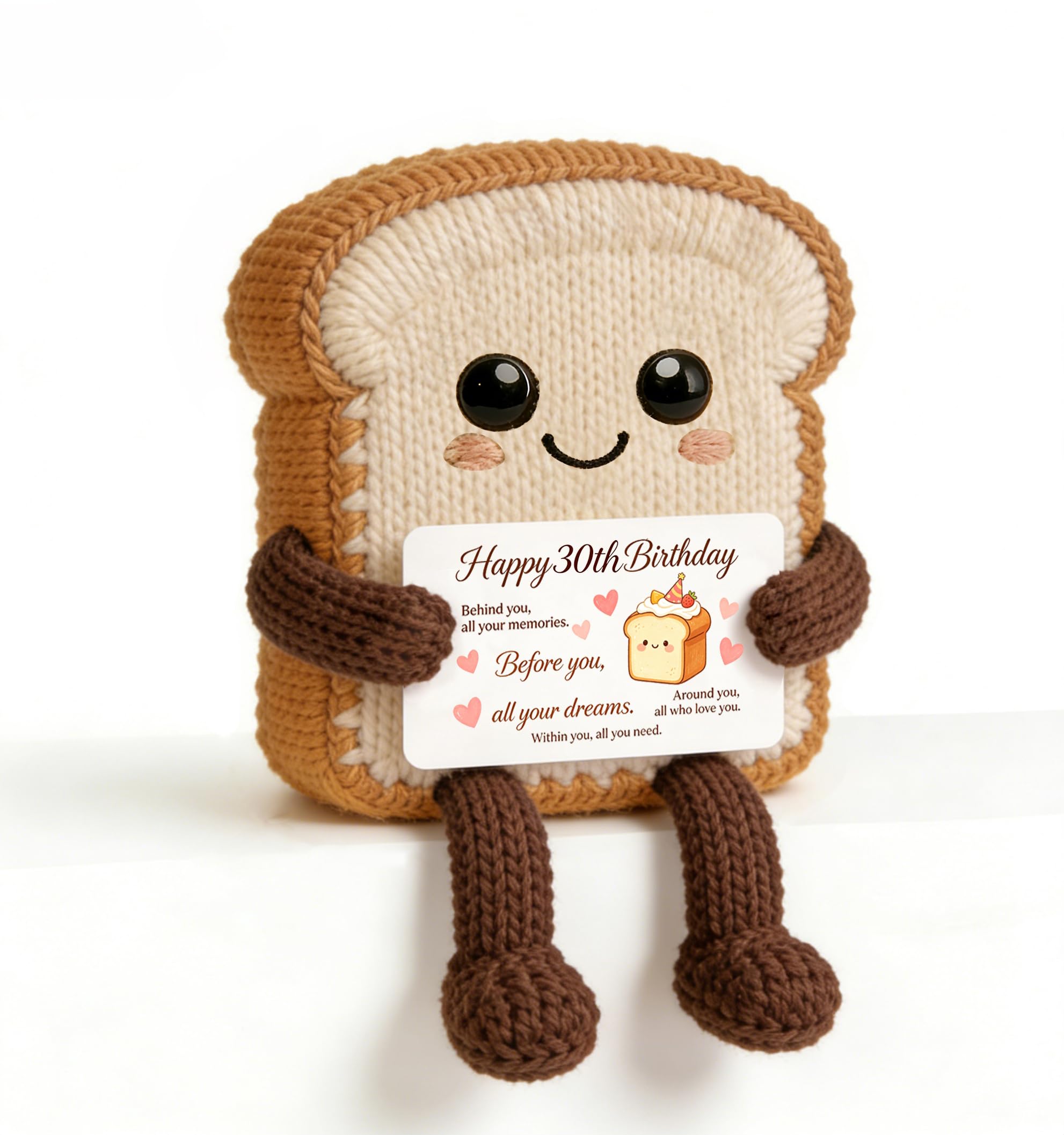 SMARGO Handmade Crochet Toast with Happy 30th Birthday Poem Card, Cute Knitted Keepsake Gift for 30th Birthday, Milestone Celebration & Positive Affirmation Keepsake