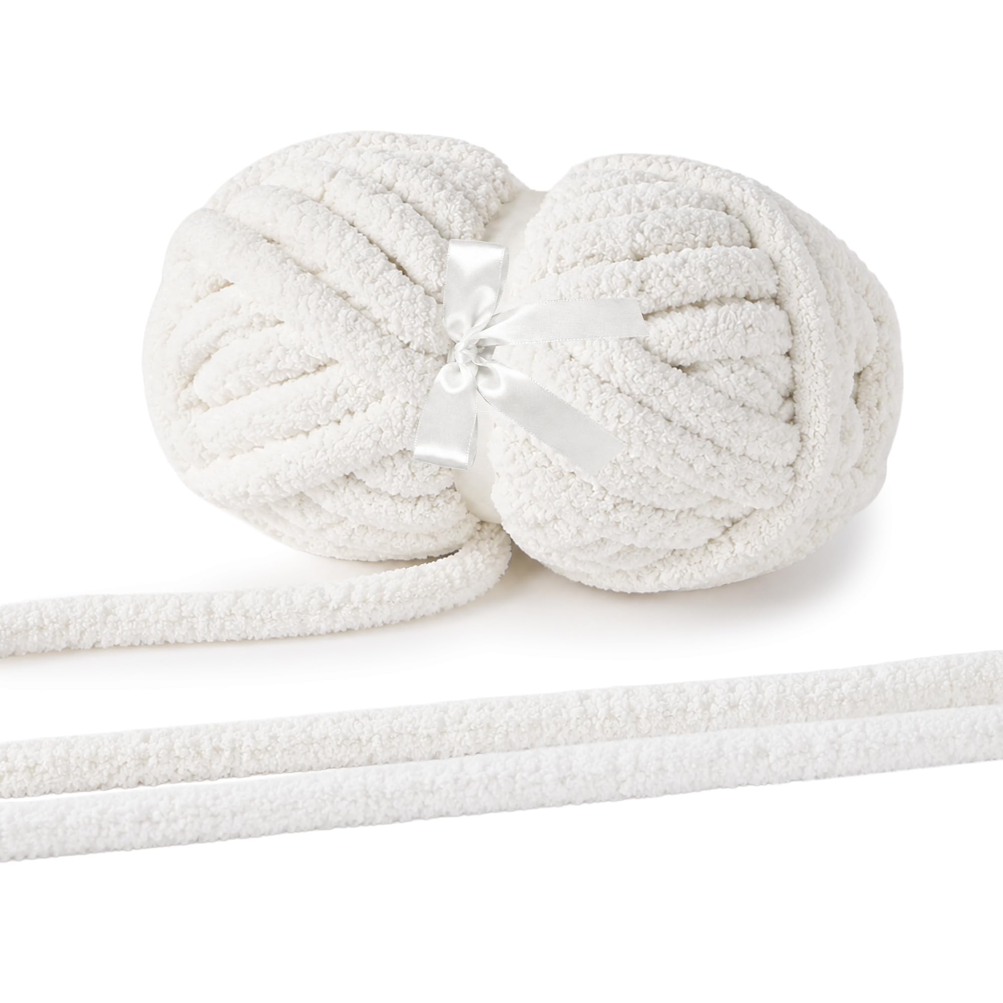 Chunky Chenille Yarn, Super Soft Fluffy Jumbo, 226g Skein, 24m Length, 2cm Diameter, for Hand Knitting and Crocheting, Blankets, Home Decor (1, Beige White)