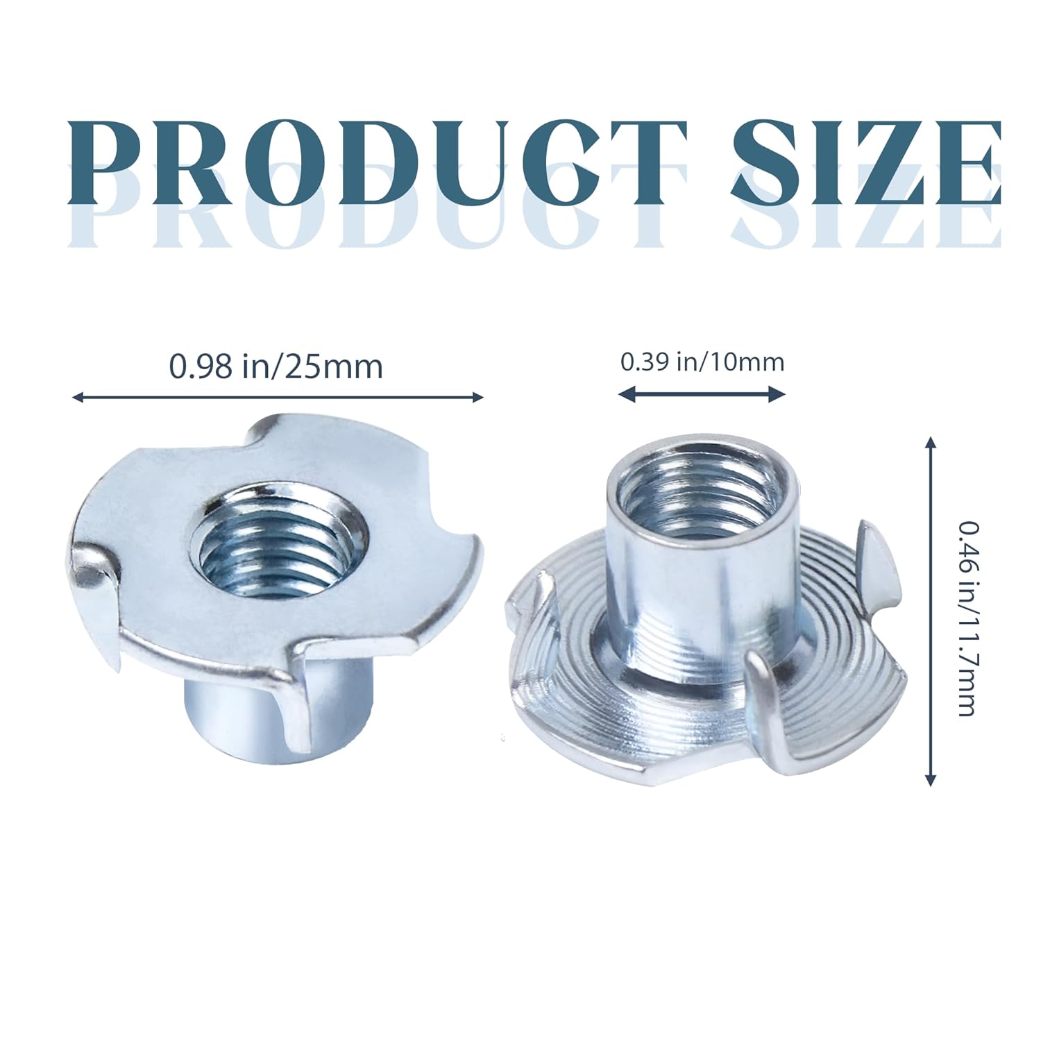 50 Packs M10 Threaded Insert T-Nuts, 4 Pronged Tee Nut for Rock Climbing Holds and Woodworking